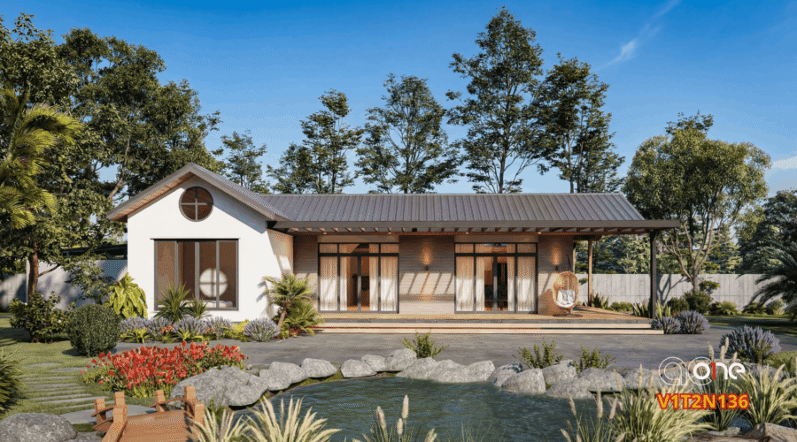 Nhà vườn 2 ngủ 1 thờ, 8x17m – 136m2