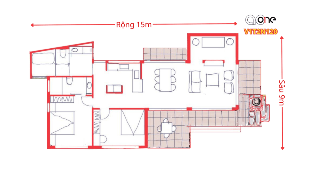 Bản vẽ nhà vườn 2 ngủ 1 thờ