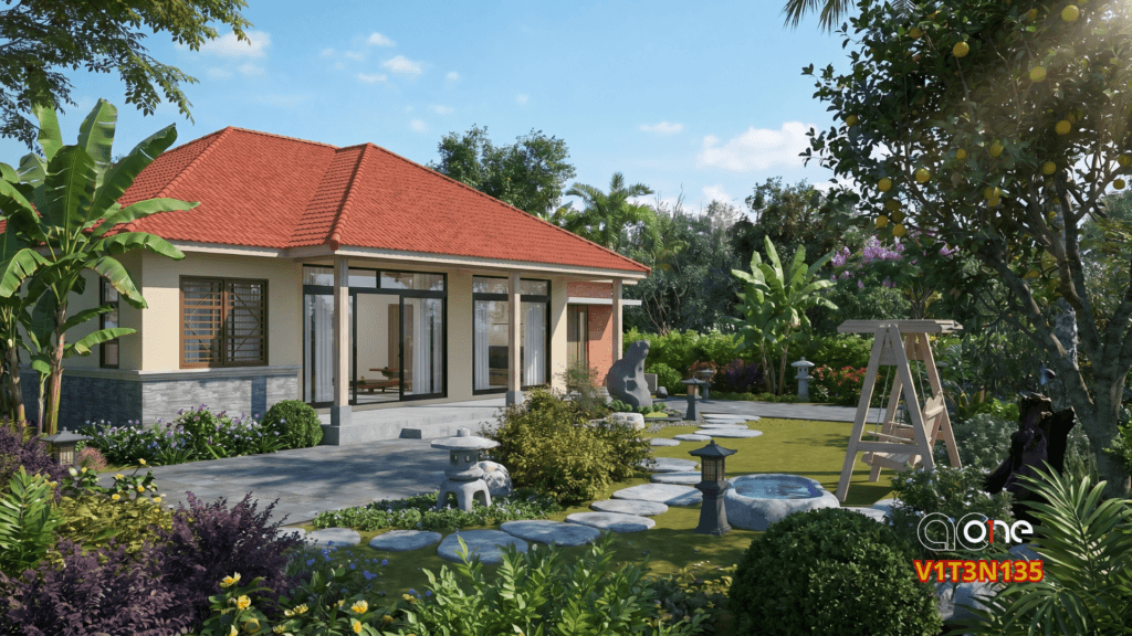 Nhà vườn 1 tầng 3 ngủ 1 thờ 135m2